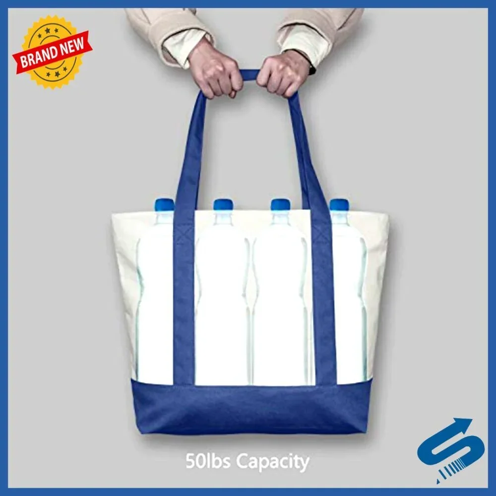 Reusable Canvas Tote Bags Multi-Purpose Grocery Shopping Zipper Closure Durable